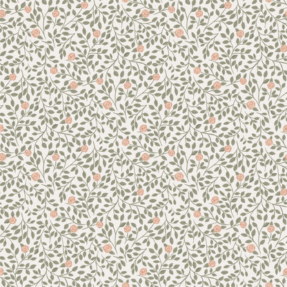 Climbing Rose Wallpaper - Light Green - Summer Gray
