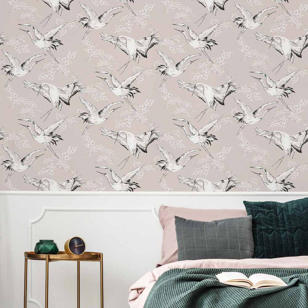 Crane Wallpaper - Pink - Boutique Luxury