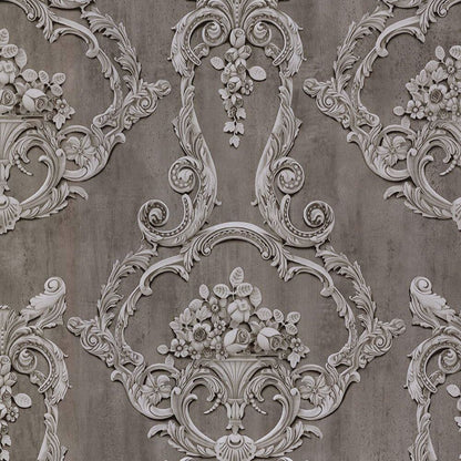 Grosvenor 3D Effect Floral Damask Wallpaper - Anthracite - Debona