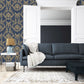 Grosvenor 3D Effect Floral Damask Wallpaper - Blue - Debona