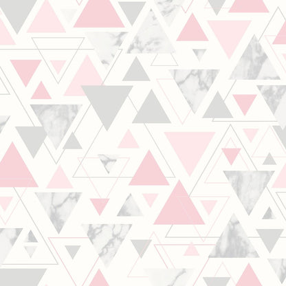 Chantilly Geometric Marble Triangle Wallpaper - Pink / Grey - Debona