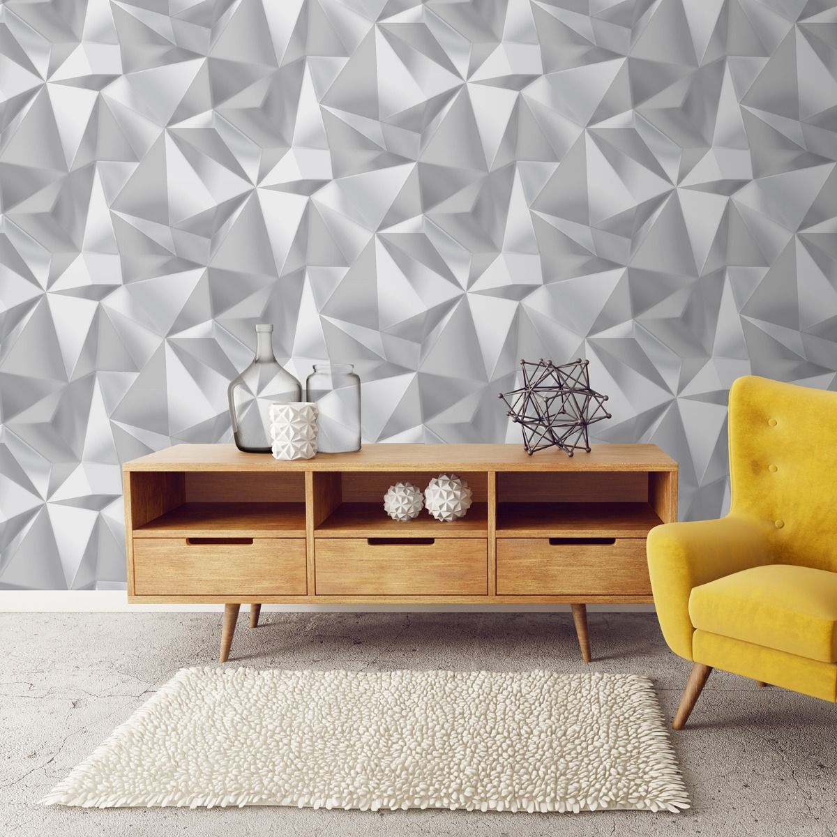 Spectrum Geometric Triangles Wallpaper - Grey / Silver - Debona