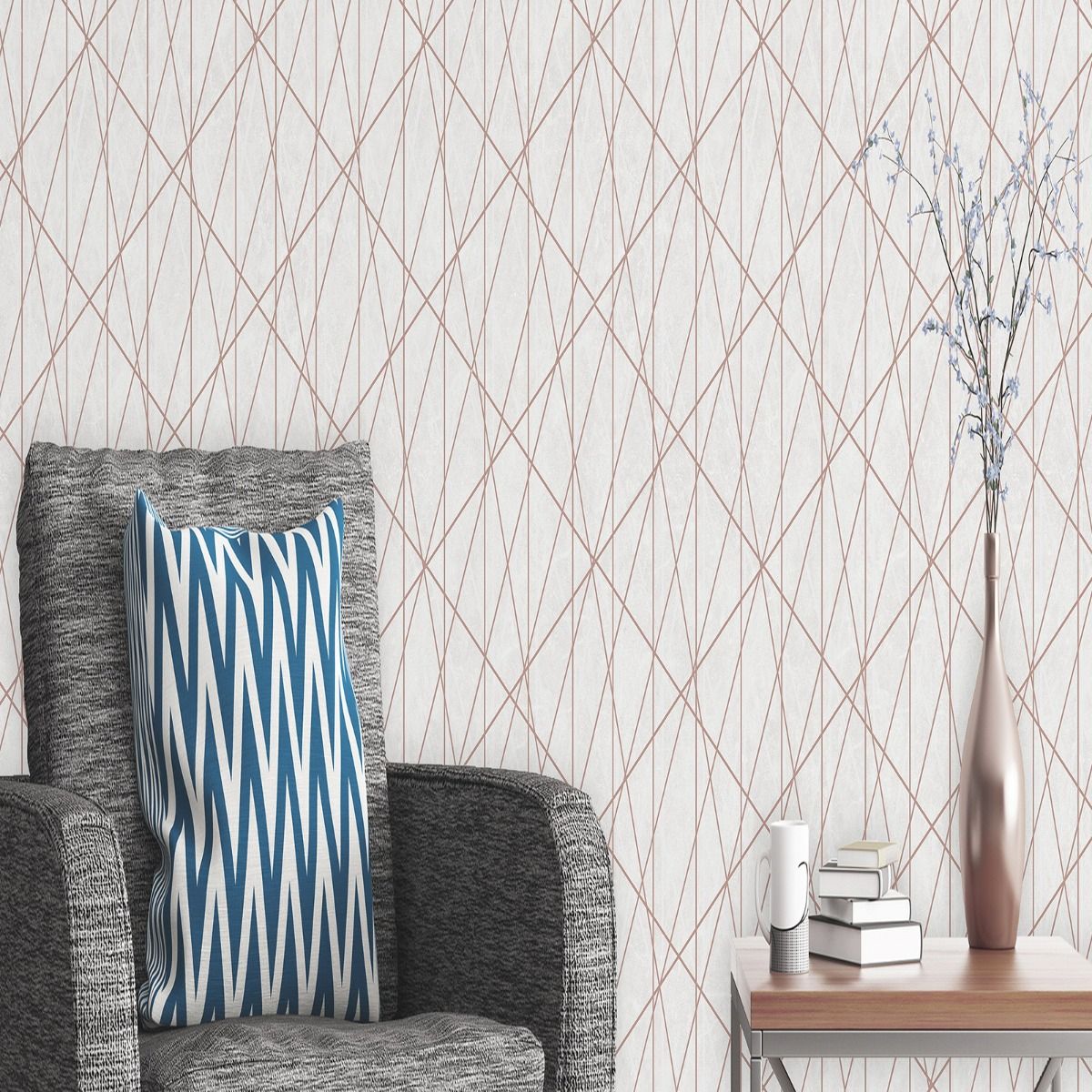 Laser Glitter Geometric Wallpaper - Cream / Rose Gold - Debona