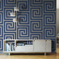 Athena Geometric Wallpaper - Navy / Silver - Debona