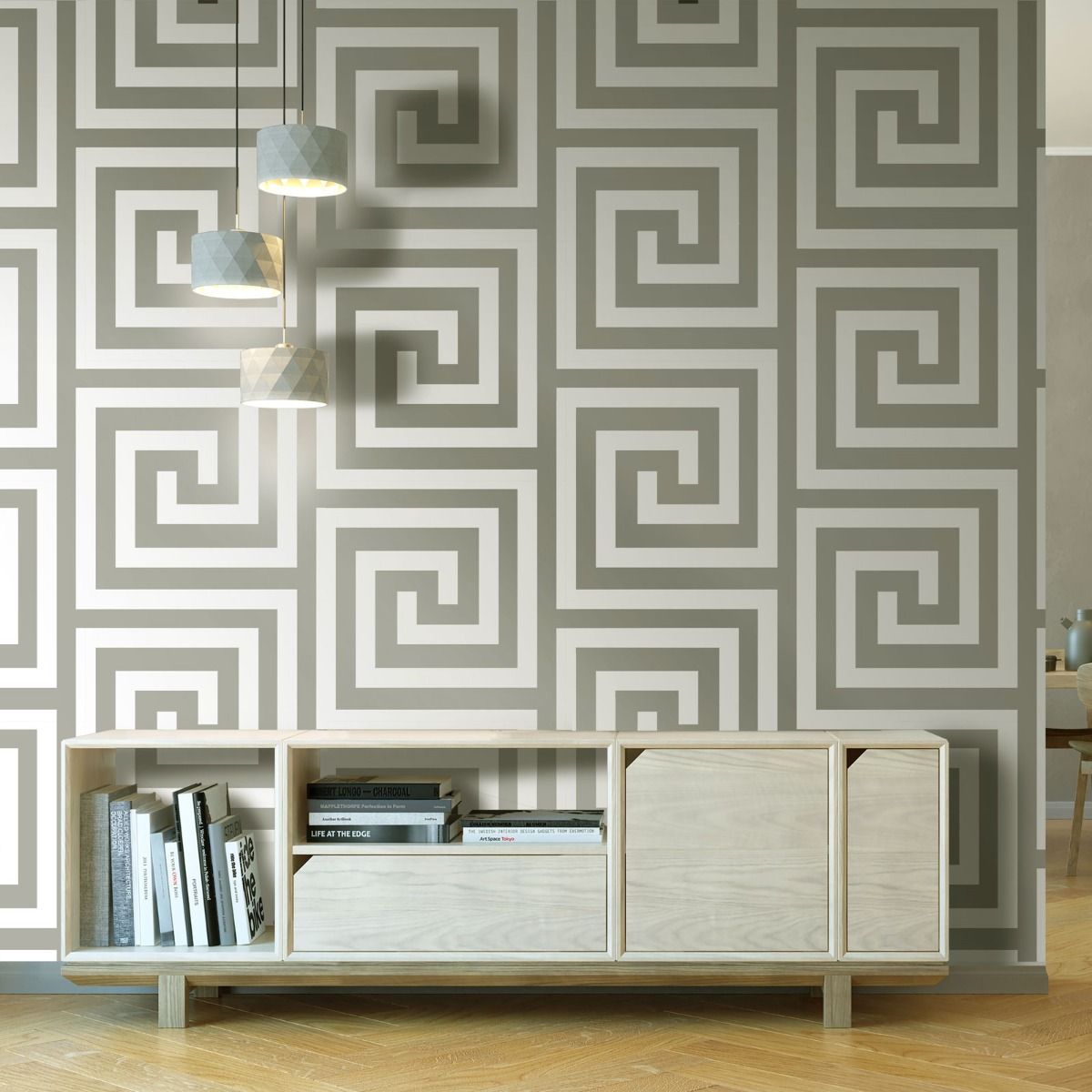Athena Geometric Wallpaper - White / Silver - Debona