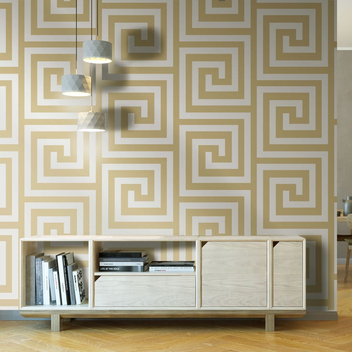 Athena Geometric Wallpaper - Champagne / Gold - Debona