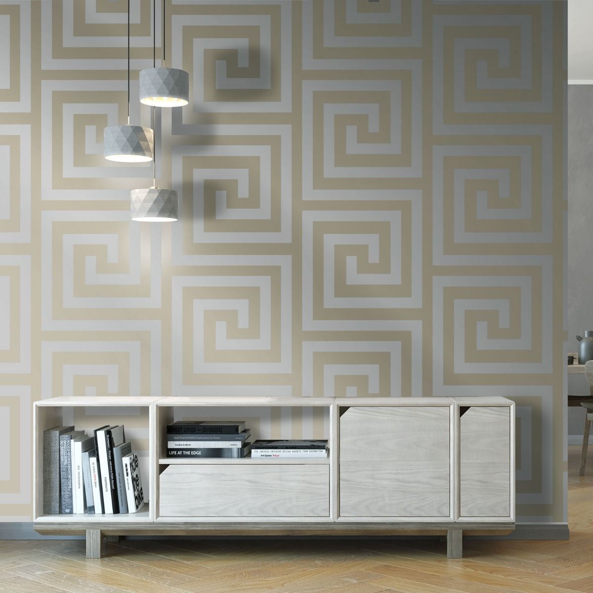 Athena Geometric Wallpaper - Silver - Debona