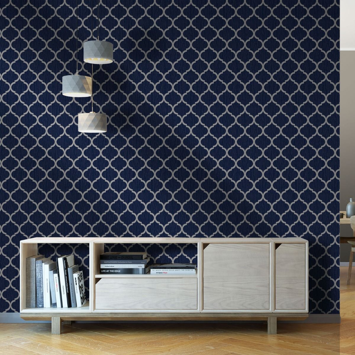 Crystal Trellis Wallpaper - Blue / Silver - Debona