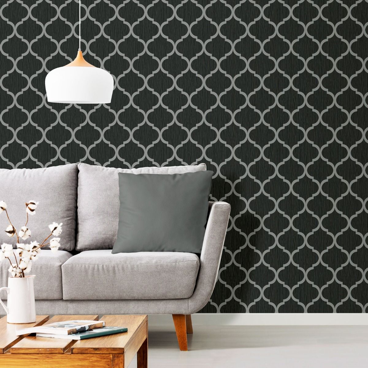 Crystal Trellis Wallpaper - Black / Silver - Debona