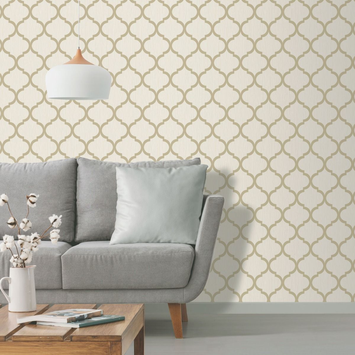 Crystal Trellis Wallpaper - Ivory / Gold - Debona
