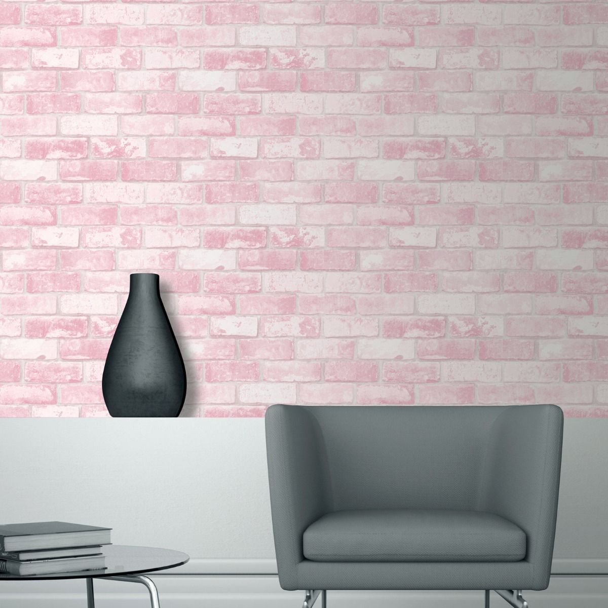 Glitter Brick Wallpaper - Pink - Debona