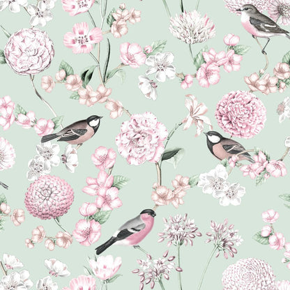 Limoges Floral Bird Wallpaper - Green - Debona