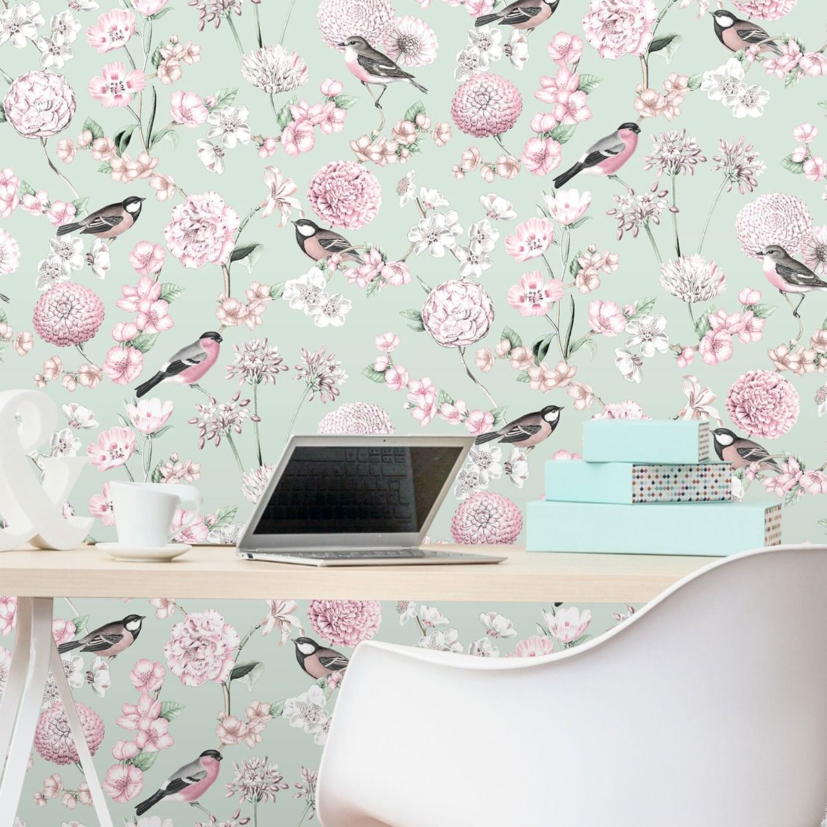 Limoges Floral Bird Wallpaper - Green - Debona