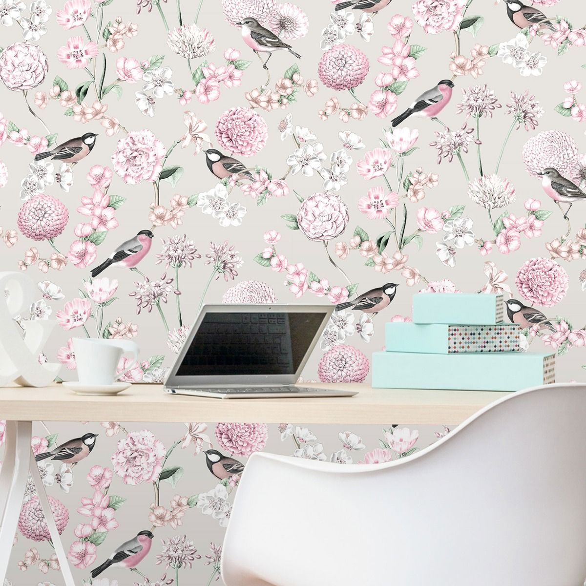 Limoges Floral Bird Wallpaper - Pearl - Debona