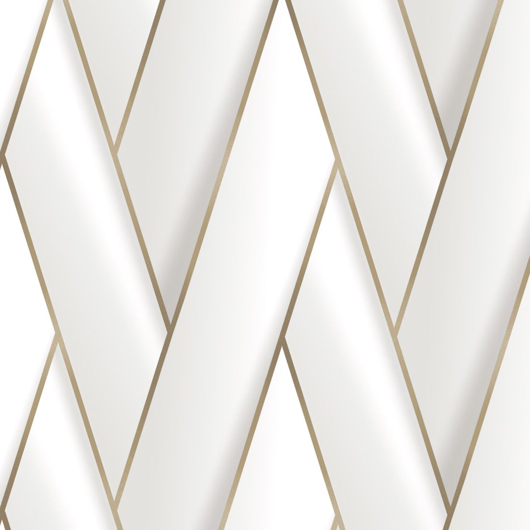 Armando Herringbone Geometric Wallpaper - White / Gold  - Debona