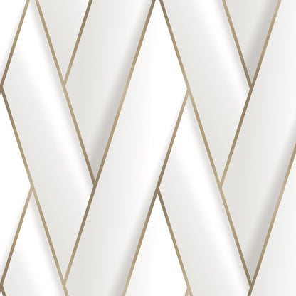 Armando Herringbone Geometric Wallpaper - White / Gold  - Debona