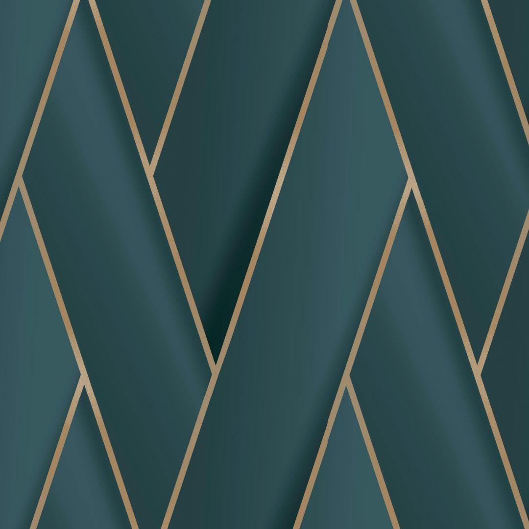 Armando Herringbone Geometric Wallpaper - Teal / Gold - Debona