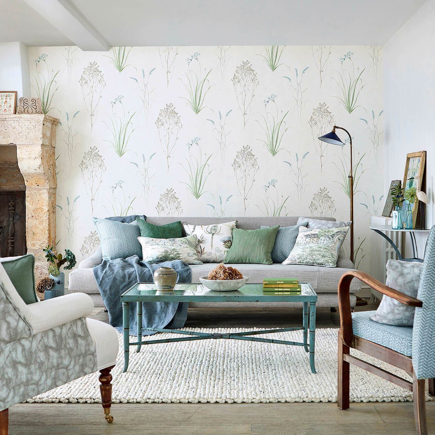 Farne Grasses Wallpaper - Cream/Sage - DEBB216486