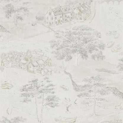 Sea Houses Wallpaper - Chalk/Silver - DEBB216491