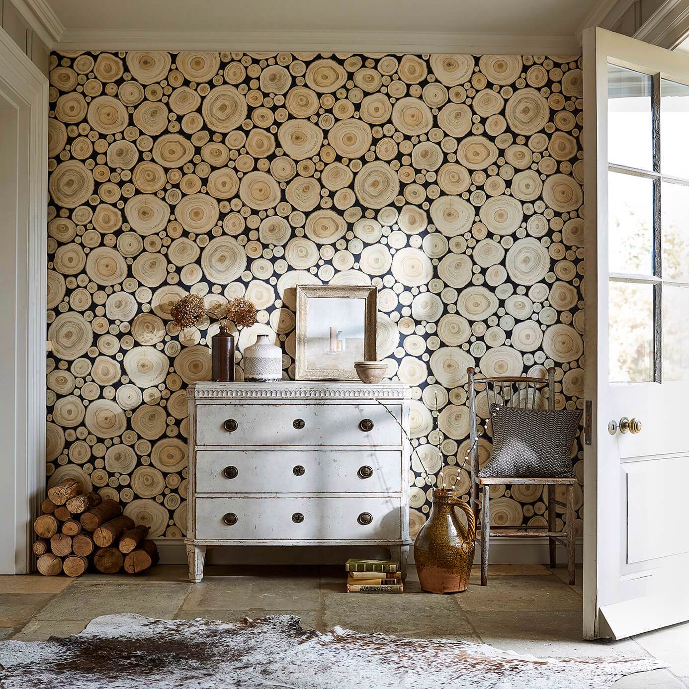 Alnwick Logs Wallpaper - Birch - DEBB216507