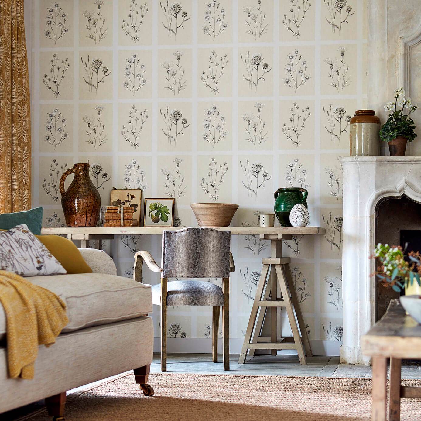 Little Thistles Wallpaper - Grey Blue - DEBB216513