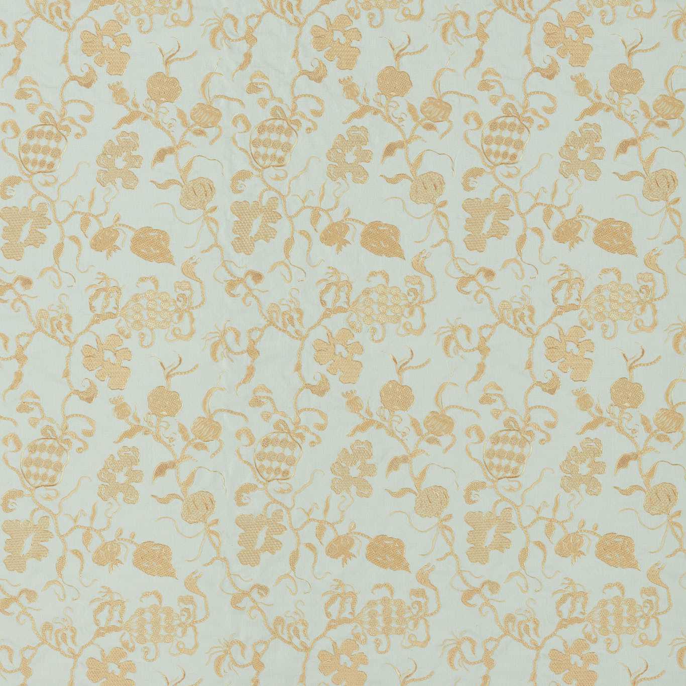 Mydsommer Pickings Smog Blue/Lame Gold Fabric - Teal - Sanderson