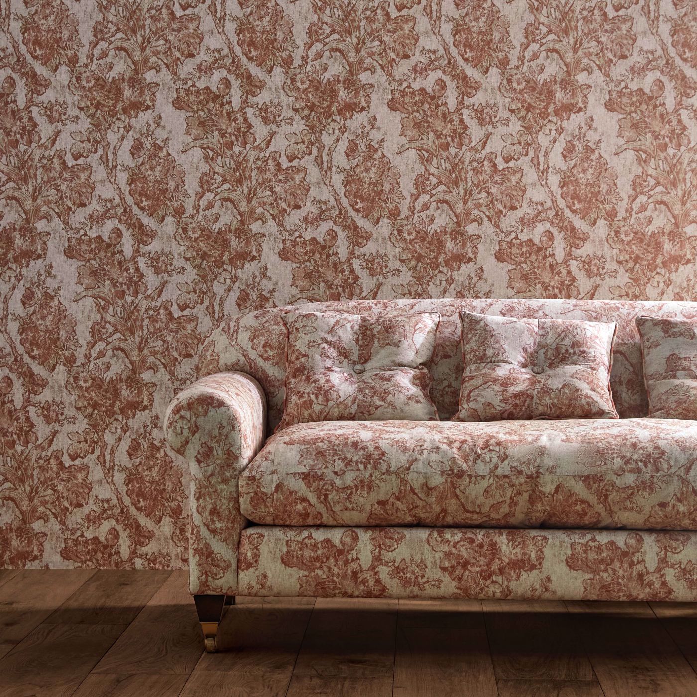 Fringed Tulip Toile Wallpaper - Putty - DGDW217324