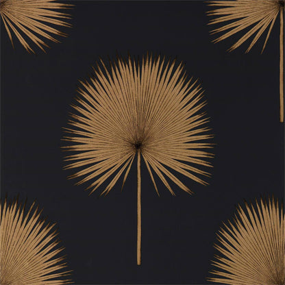 Fan Palm Wallpaper - Charcoal/Gold - DGLW216639