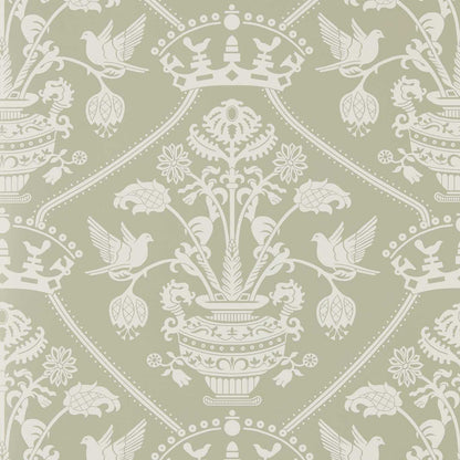 Highgrove Damask Wallpaper - Silver Green - DHIP217502