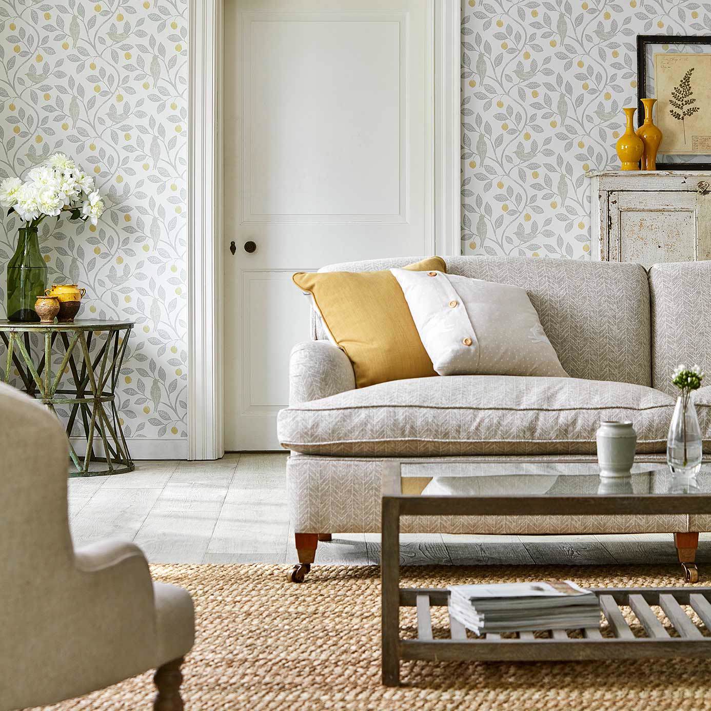 Damson Tree Wallpaper - Denim/Barley - DHPO216364