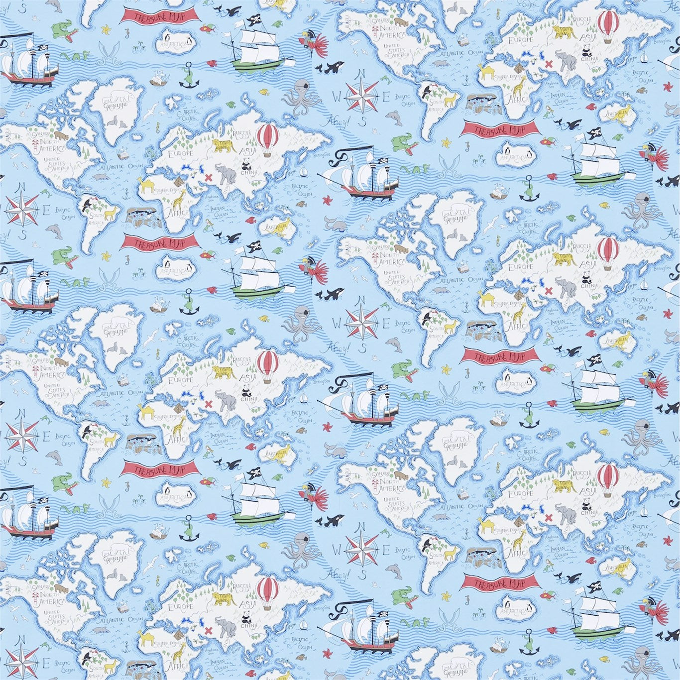 Treasure Map Wallpaper - Sea Blue - DLIT214038