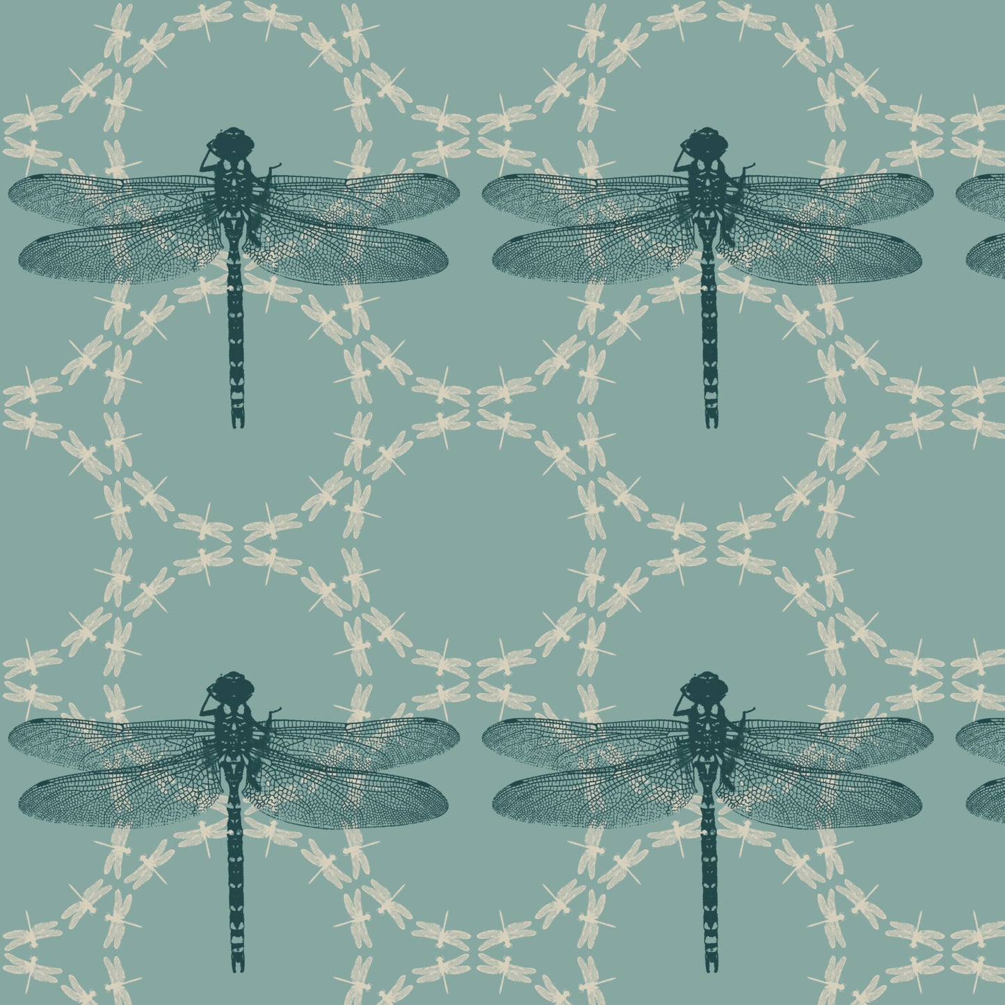 Dragonfly Ripples Fabric - Aqua - Petronella Hall