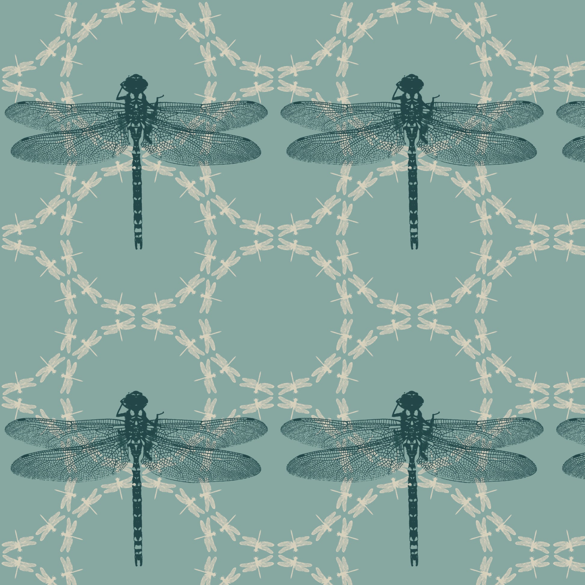 Dragonfly Ripples Fabric - Aqua - Petronella Hall