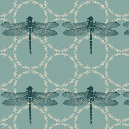Dragonfly Ripples Fabric - Aqua - Petronella Hall