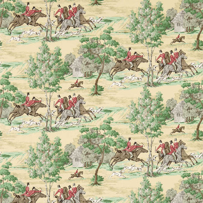 Tally Ho Wallpaper - Evergreen/Crimson - DVIN214598