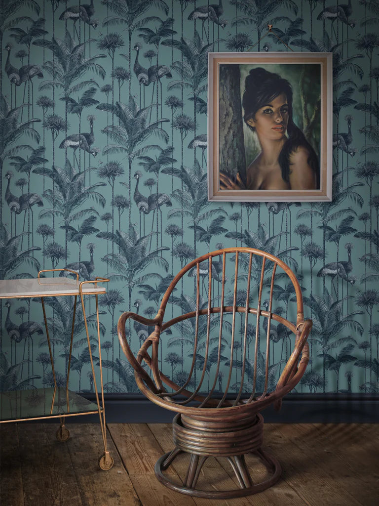 Crane Fonda 'Palm Blue' Room Wallpaper