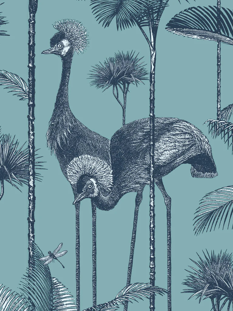 Crane Fonda 'Palm Blue' Room Wallpaper