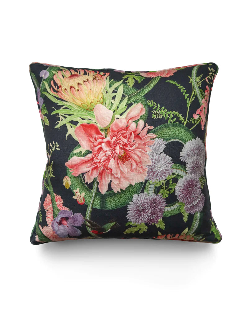 Forbidden Bloom 'Black' Linen Cushion