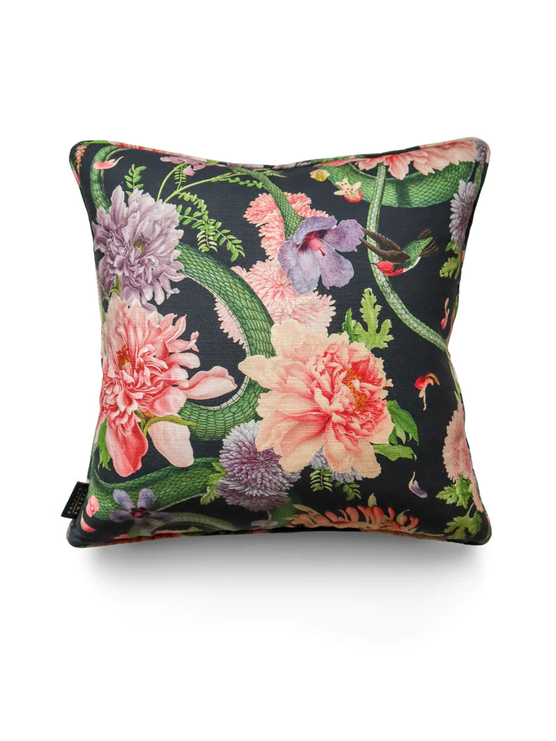 Forbidden Bloom 'Black' Back Linen Cushion