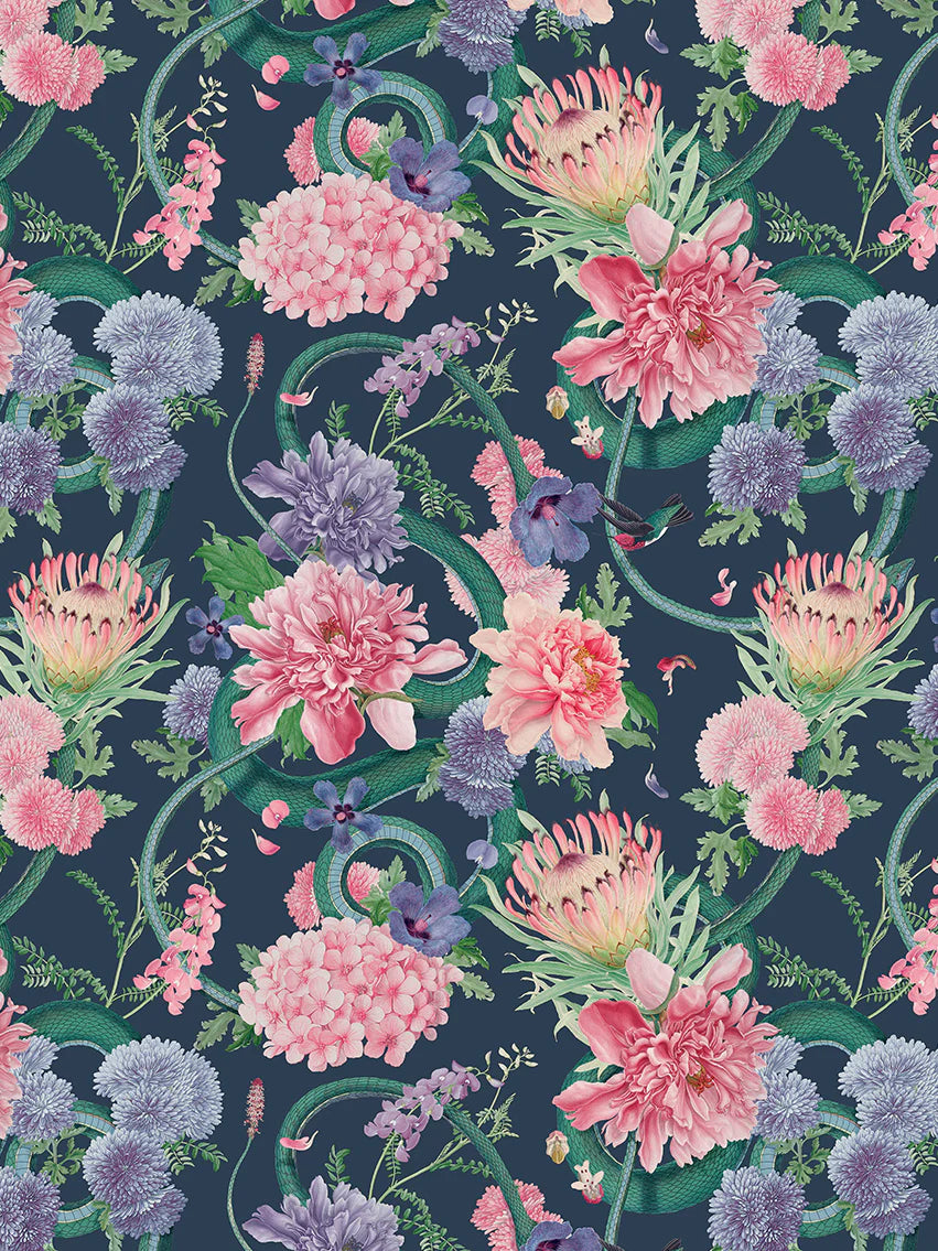 Forbidden Bloom 'Deep Blue' Recycled Velvet Fabric