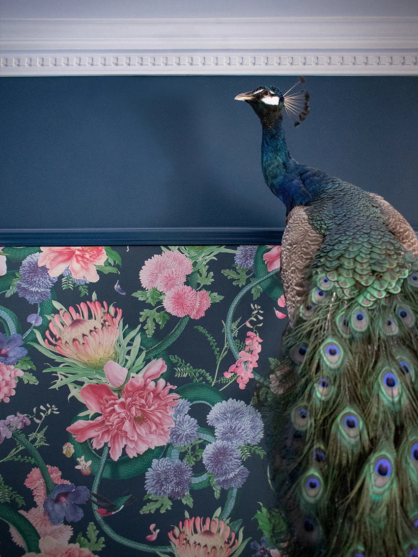 Forbidden Bloom 'Deep Blue' Recycled Room Velvet Fabric