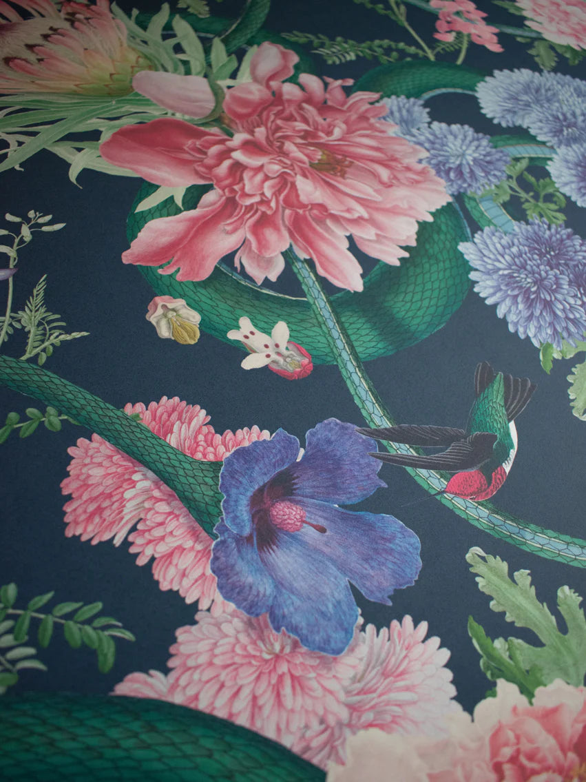 Forbidden Bloom 'Deep Blue' Recycled Room Velvet Fabric