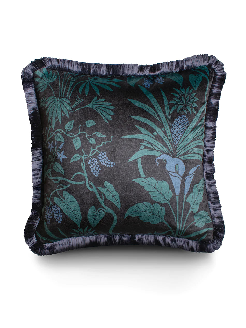 Botanize 'Blackberry' Fringed Velvet Cushion