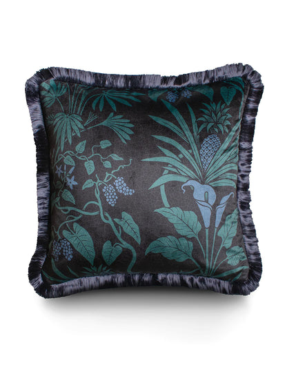 Botanize 'Blackberry' Fringed Velvet Cushion