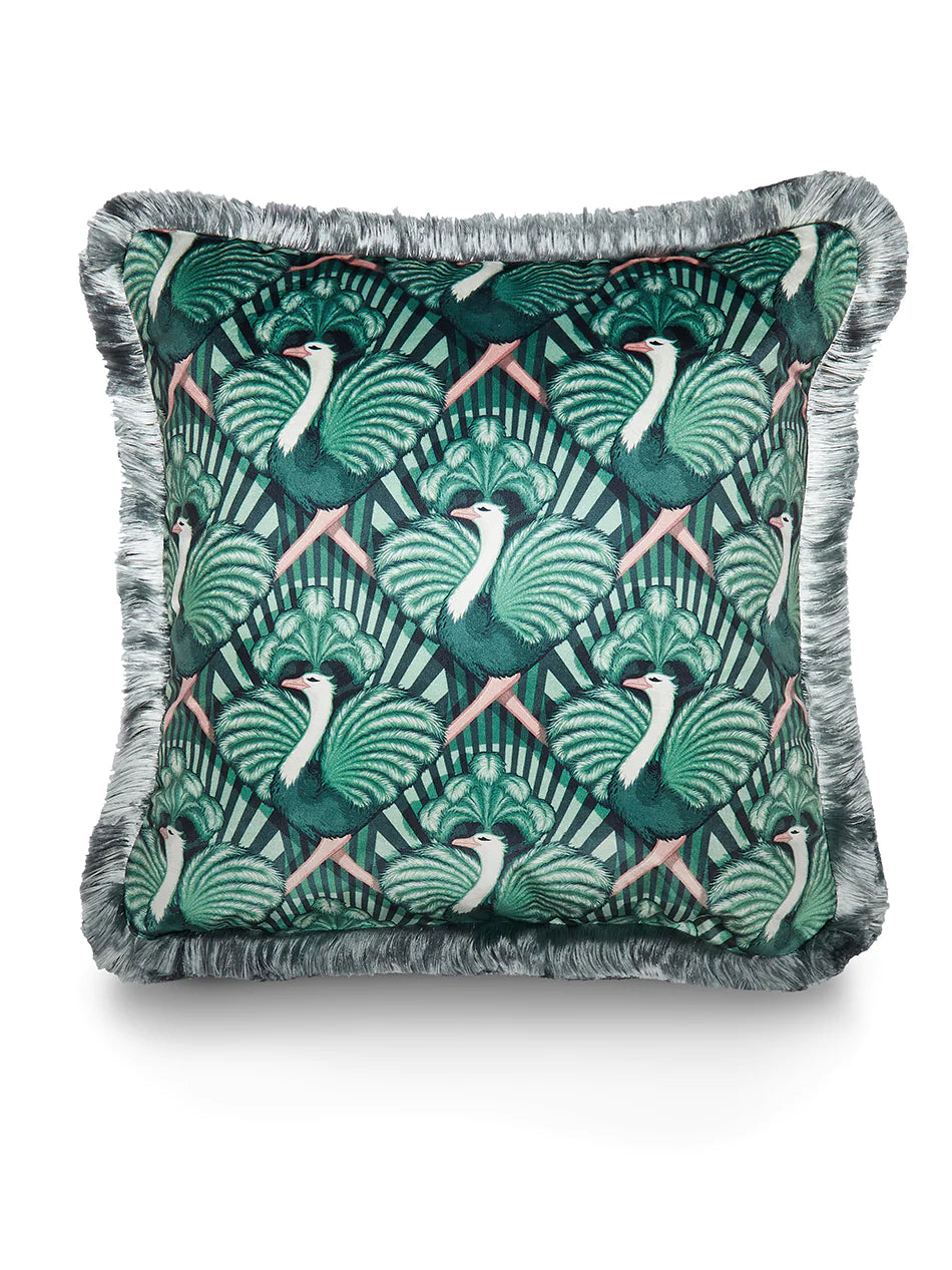 Zsa Zsa 'Bottle Green' Fringed Velvet Cushion