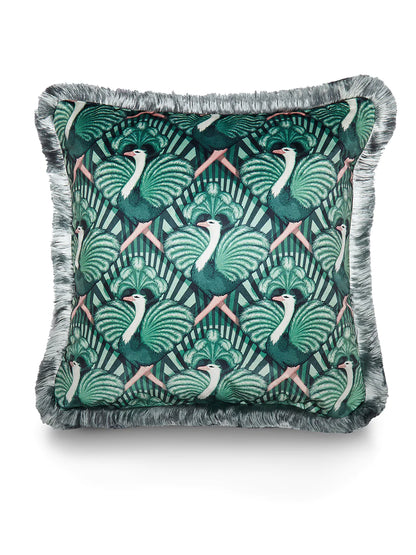 Zsa Zsa 'Bottle Green' Fringed Velvet Cushion
