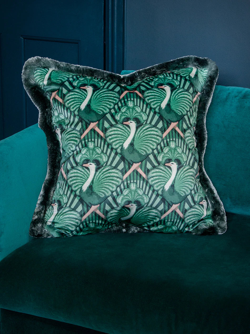 Zsa Zsa 'Bottle Green' Fringed Room Velvet Cushion