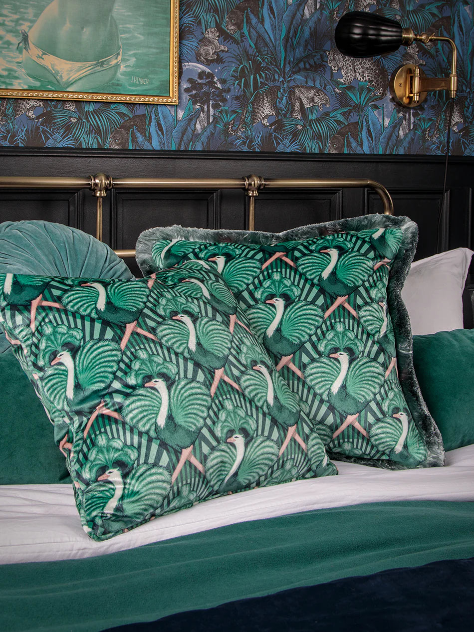 Zsa Zsa 'Bottle Green' Fringed Room Velvet Cushion