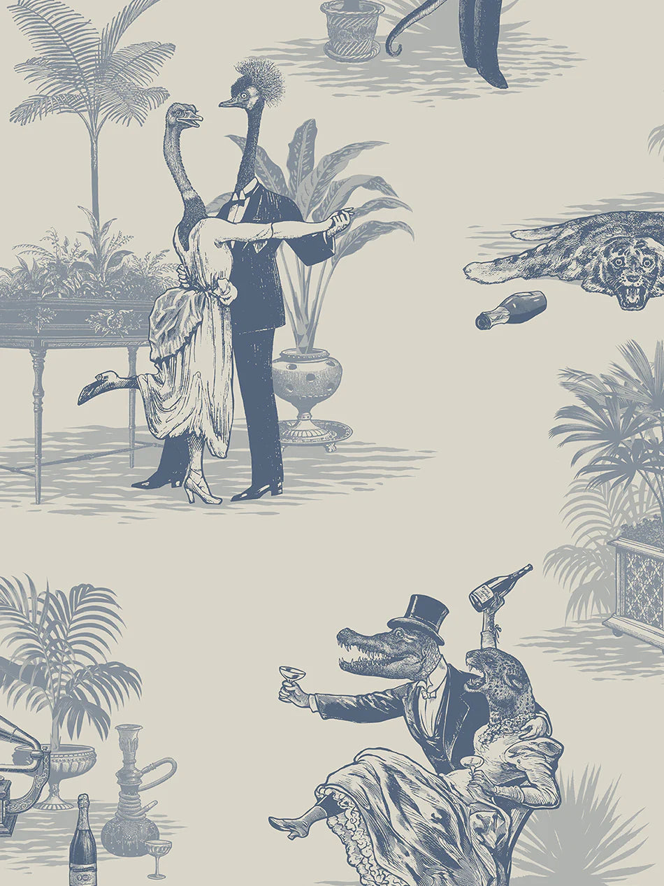 Safari Soirée 'Heron Blue' Room Wallpaper