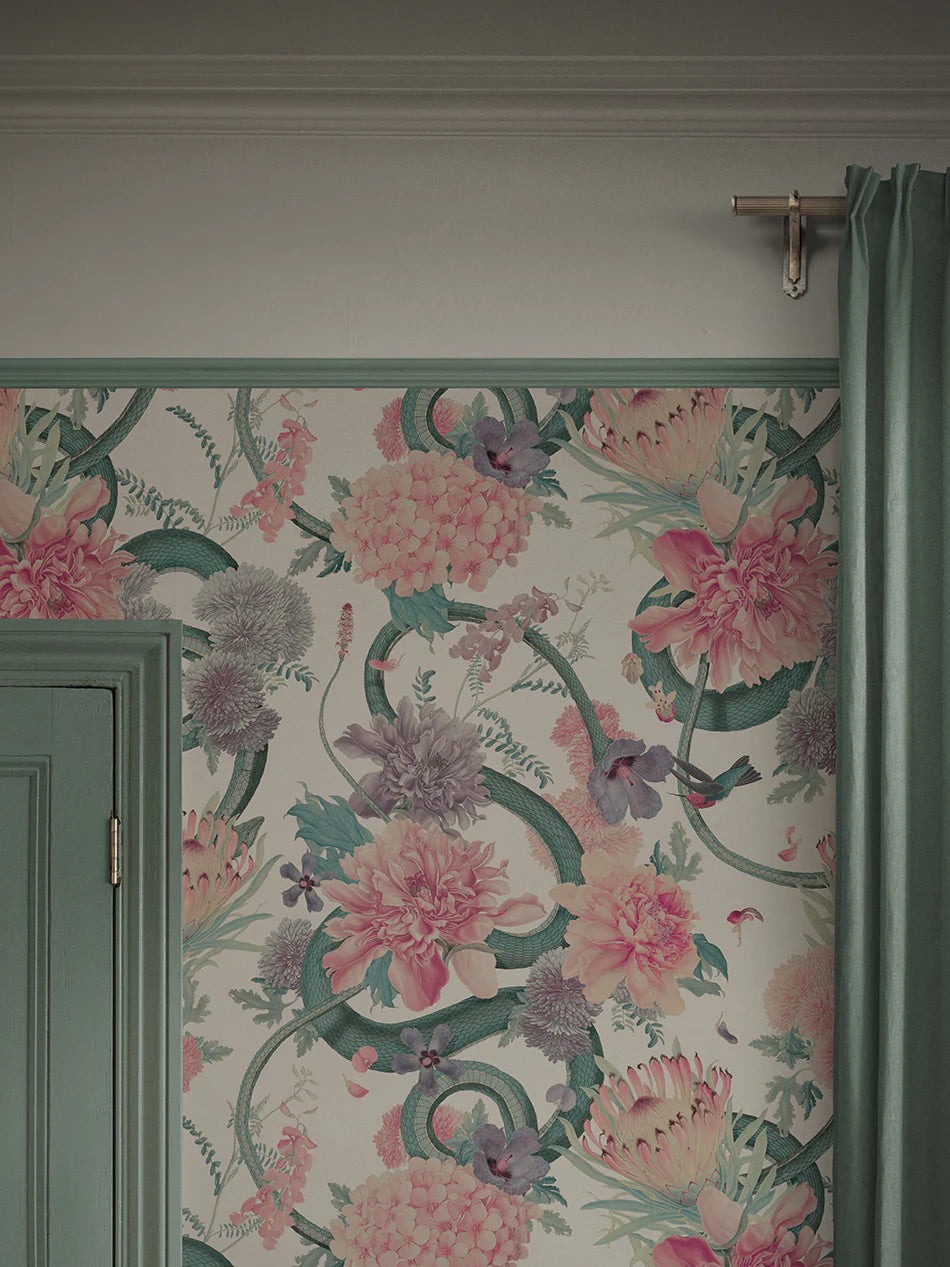 Forbidden Bloom 'Bone White' Recycled Room Velvet Fabric